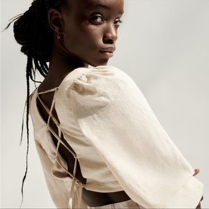 ZARA women LINEN BLEND WRAP BLOUSE size M 
NATURAL